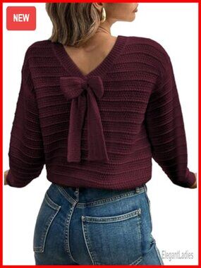 Knitted Bow Back Fall Pullover Sweater